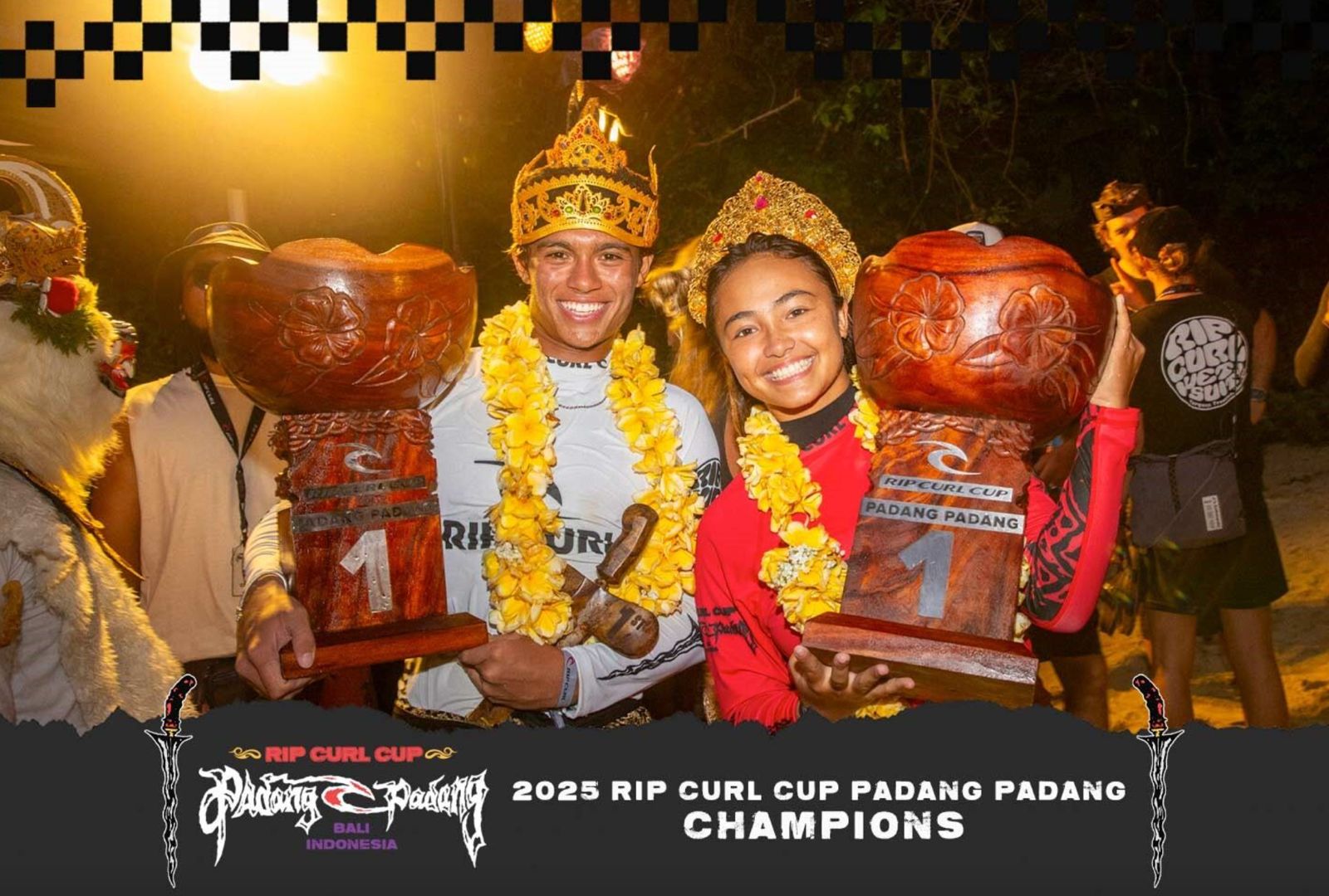 Foto/Ist Juara: Dua Remaja yang suskes menjuarai Rip Curl Cup Padang Padang 2025.